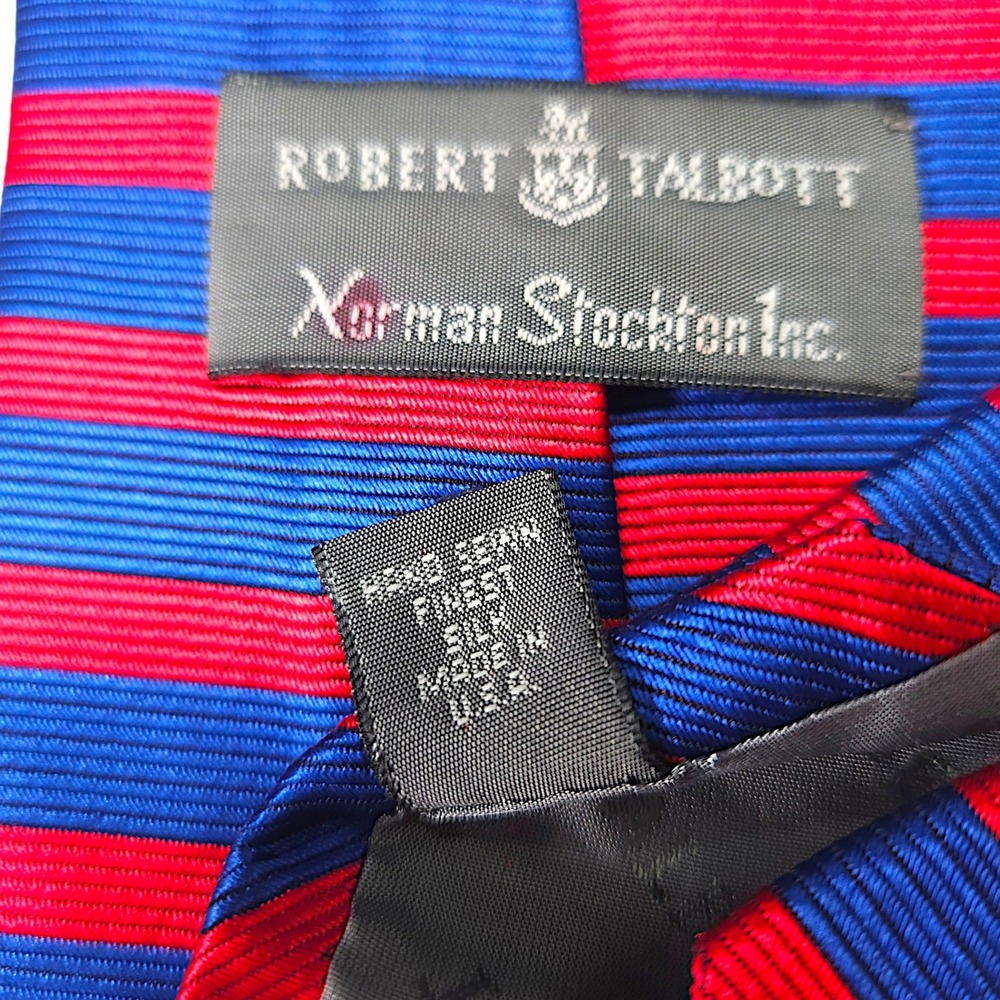 Robert Talbott Norman Stockton Silk Necktie Bold Stripe Red Blue Made In USA - Picture 6 of 7